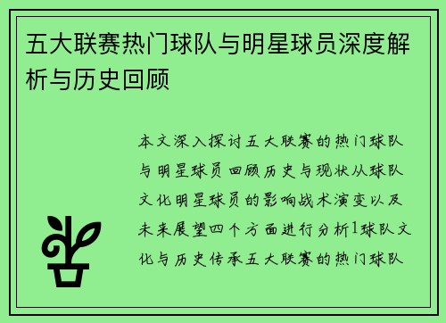 五大联赛热门球队与明星球员深度解析与历史回顾
